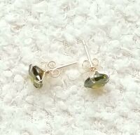 Olive green silver stud quartz earrings