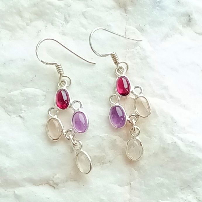 Moonstone Dangle Decorative Silver Earrings