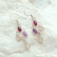 Amethyst moonstone garnet silver crystal earrings