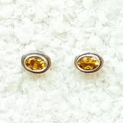 Citrine Sterling Silver Crystal Gem Stud Earrings