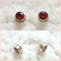 Silver garnet stud crystal earrings