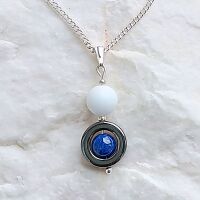 Lapis white jade sterling silver gem necklace