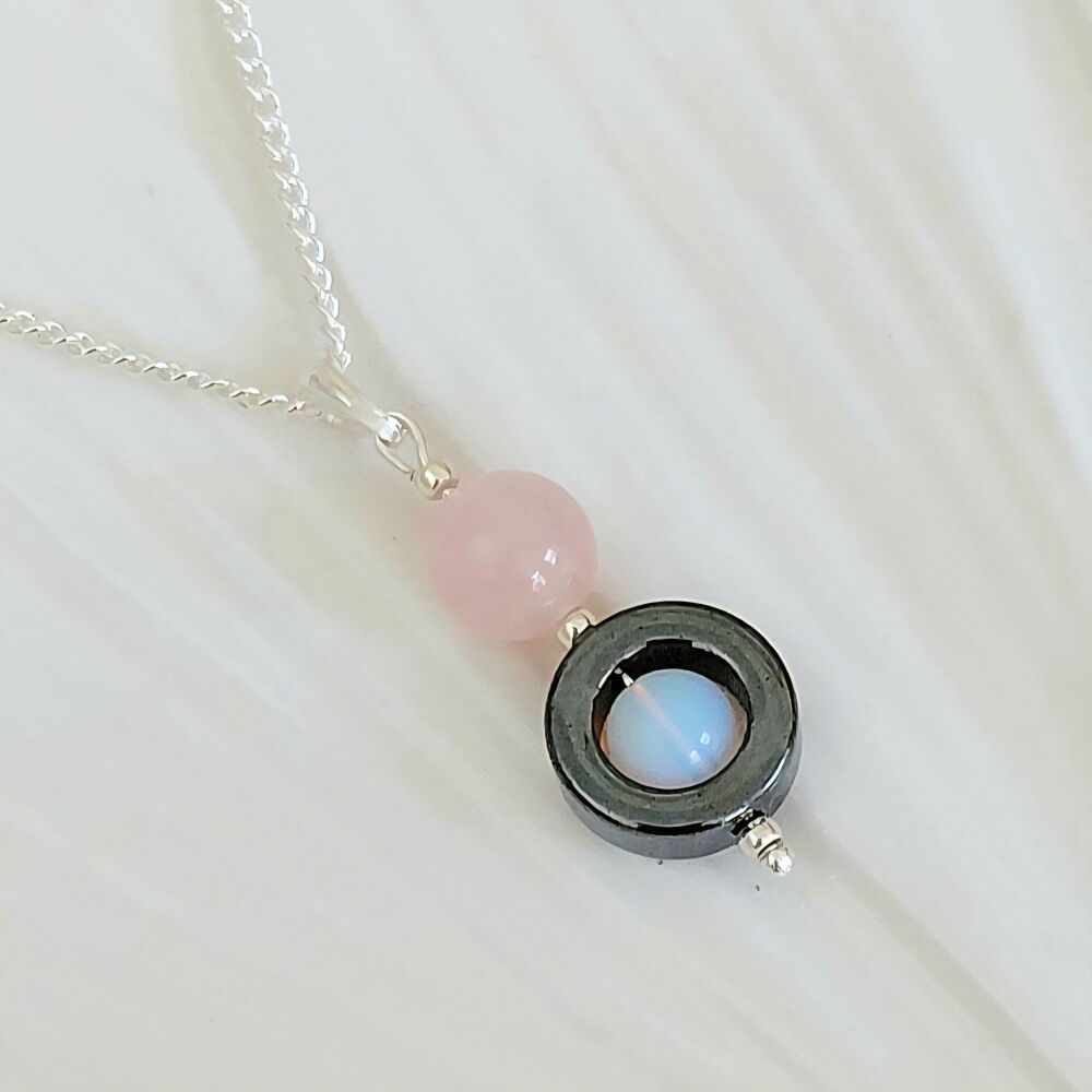 Love. Rose Quartz Moonstone Healing Spinner Necklace