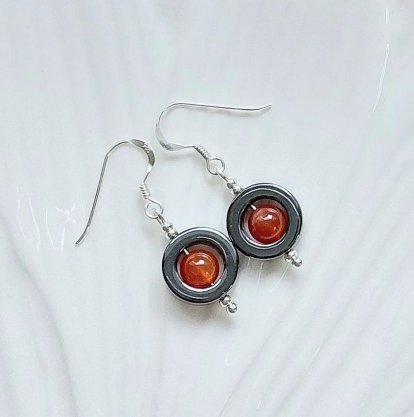 Abundance Carnelian Haematite 925 Silver Spinner Earrings