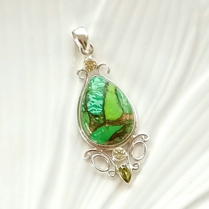 Green Golden Turquoise Silver Gemstone Pendant