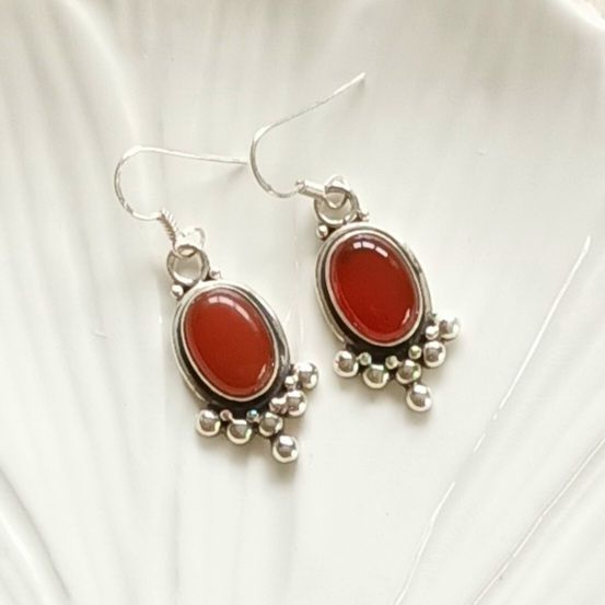 Carnelian Gemstone Silver Earrings
