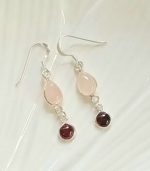 Rose quartz garnet silver earrings