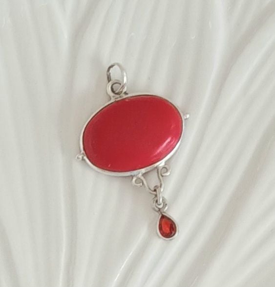 Coral Jade And Garnet Gemstone Crystal Pendant