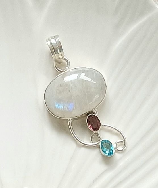 Moonstone Multi Gemstone Sterling Silver Pendant