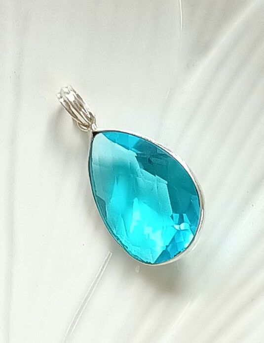 Aqua Quartz Sterling Silver Crystal Gem Pendant
