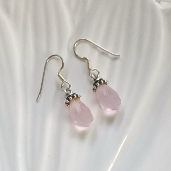 Pretty Pink Quartz Crystal Sterling Silver Earrings