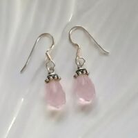 Pink crystal quartz silver earrings