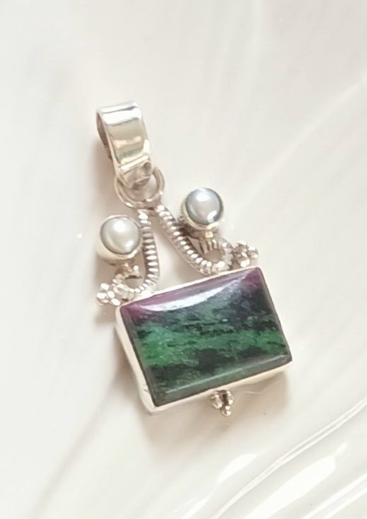 Freshwater Pearl And Ruby Zoisite Pendant