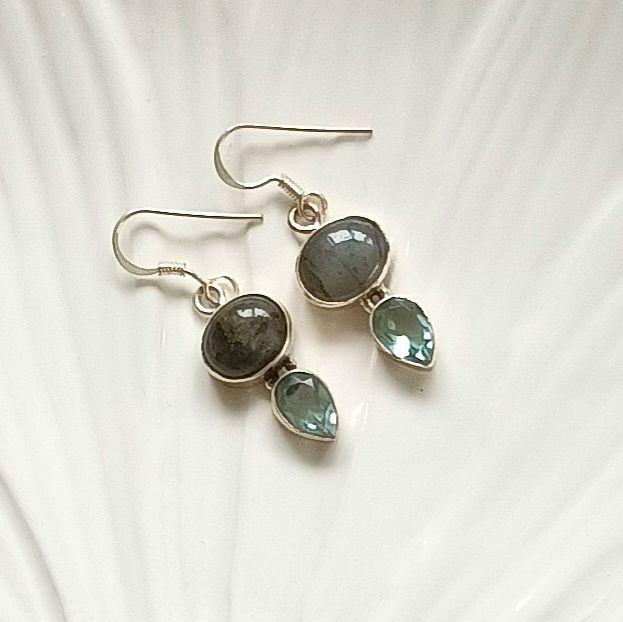 Blue Topaz Crystal Gem Sterling Silver Earrings