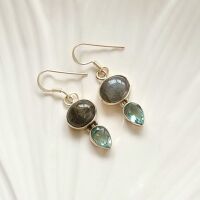 Labradorite blue topaz crystal earrings
