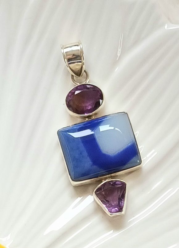 Amethyst Blue Agate Sterling Silver Pendant
