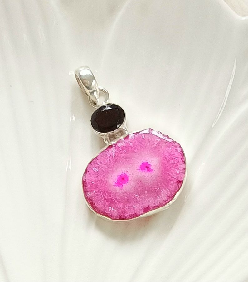 Garnet Faceted Gemstone Quartz Crystal Pendant