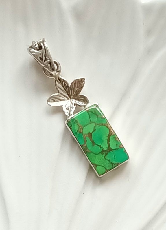 Green Golden Turquoise Silver Gemstone Pendant