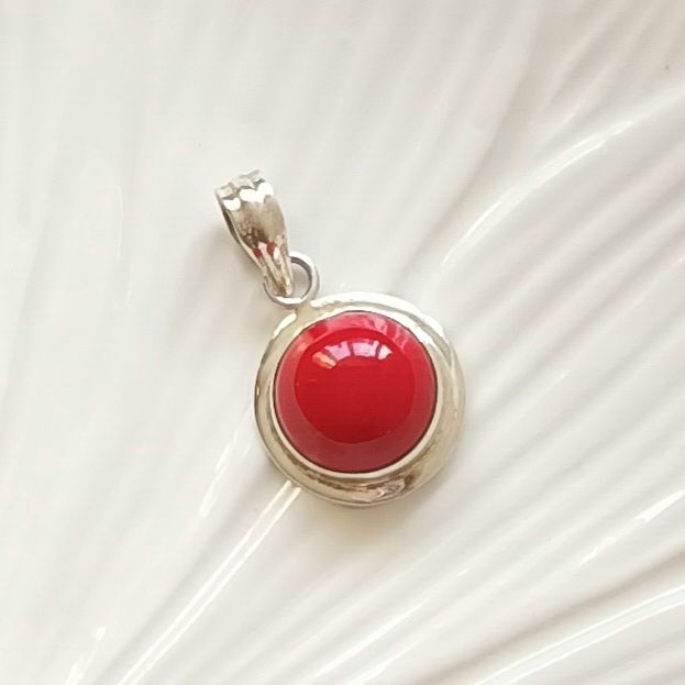 Coral Jade And Garnet Gemstone Crystal Pendant