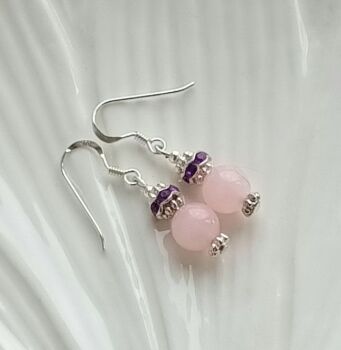 Rose quartz sterling silver crystal earrings