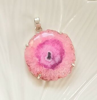 Pink quartz slice sterling silver pendant