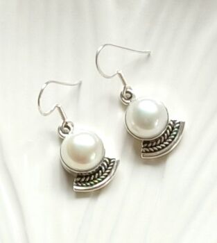 Deco freshwater pearl silver earrings 8