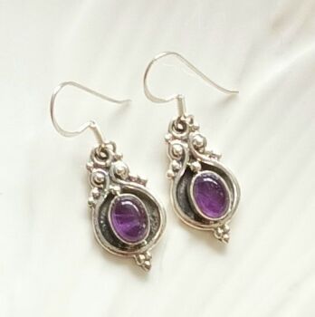 Amethyst cabochon silver 925 earrings