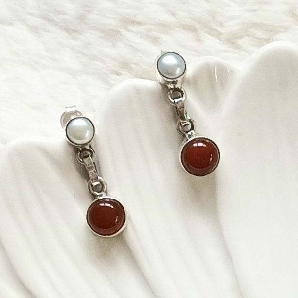 Carnelian Pearl Gemstone Sterling Silver Earrings
