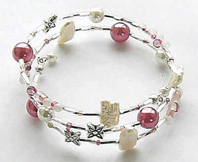 Raspberry Pink And Biwa Pearl Silver Wrap Bracelet