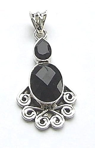 Black Onyx Multi Faceted Sterling Silver Gem Pendant
