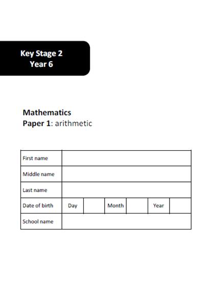 Year 6 SATs Arithmetic and Reasoning Practice Test Paper