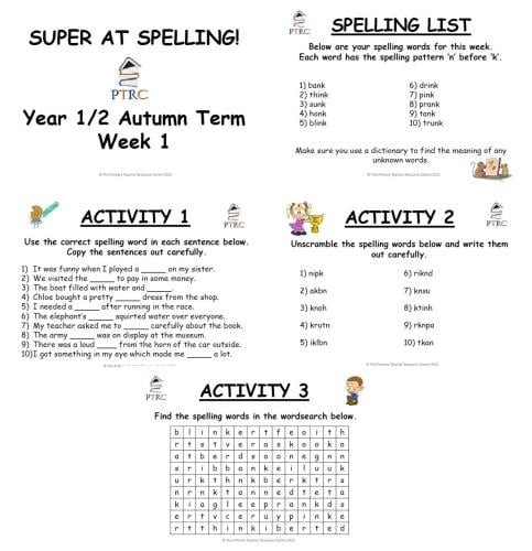 Year 1/2 Super at Spelling - Autumn Term Pack