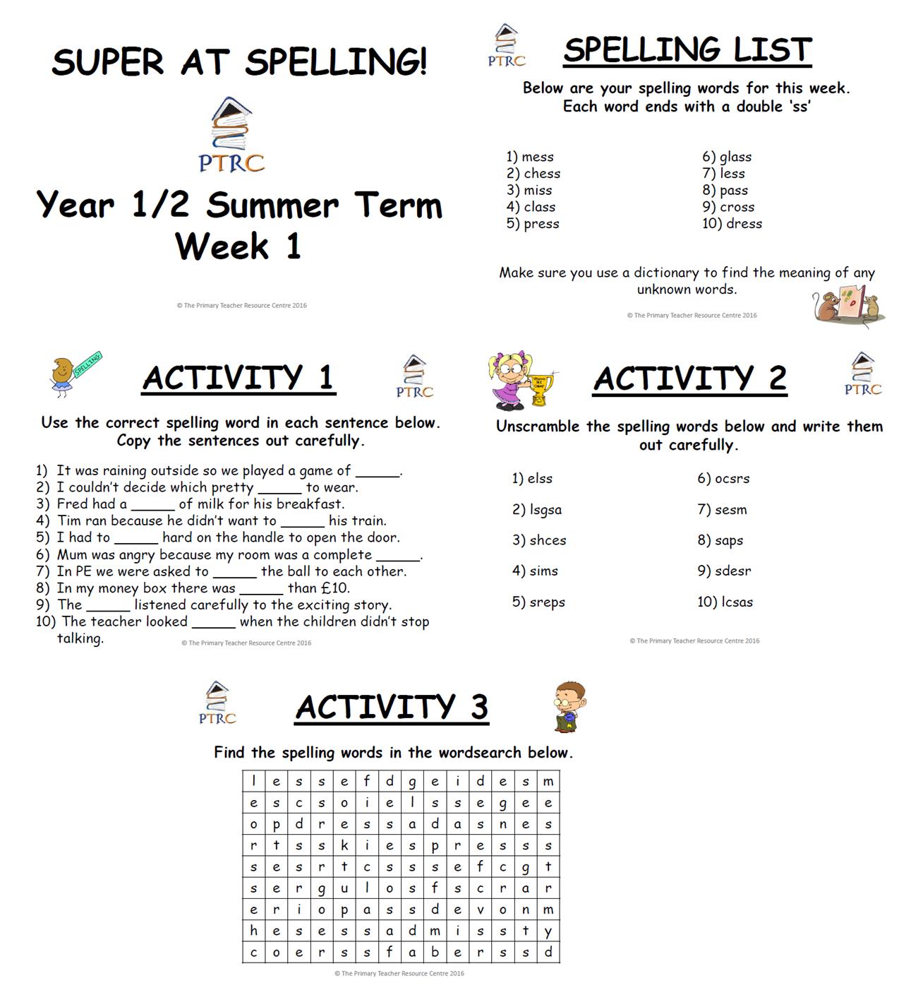 year 12 super at spelling summer term pack