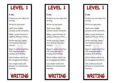 Sentence Writing Level 1 & 2 Cross Check Bookmark