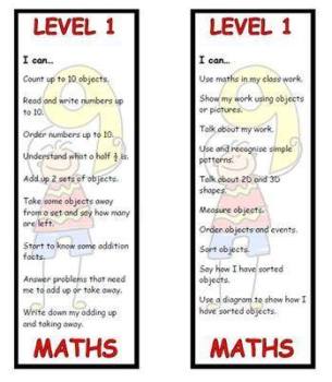 Level 1 Maths Bookmark