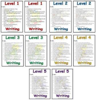 Level 1 - 5  Writing Target Cards