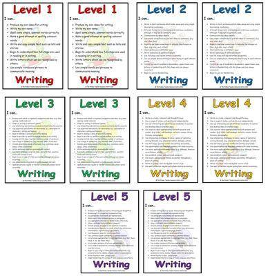 Level 1 - 5  Writing Target Cards