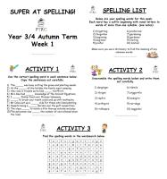 Year 3/4 Super at Spelling - Autumn Term Pack
