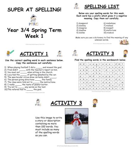 Year 3/4 Super at Spelling - Spring Term Pack