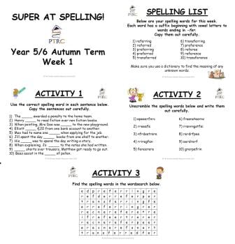 Year 5/6 Super at Spelling - Autumn Term Pack