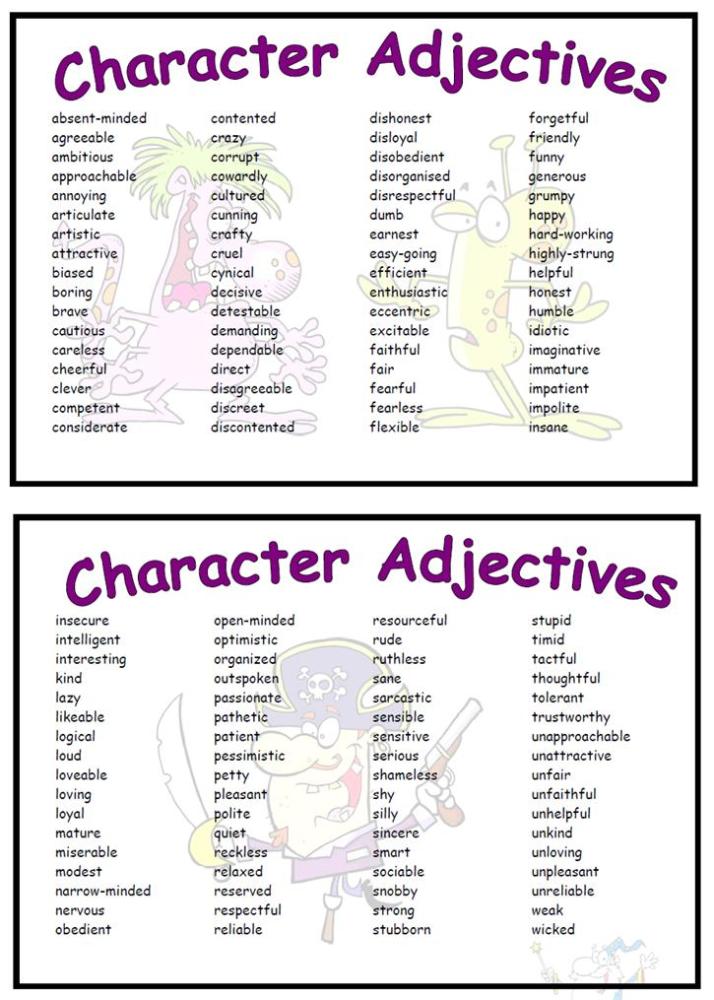 Character Adjectives Vocabulary Mat