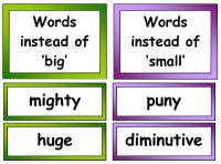 Synonyms for big and small vocabulary cards