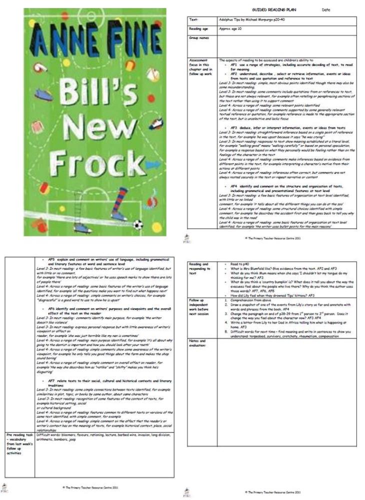 Bill's New Frock Guided Reading Plans