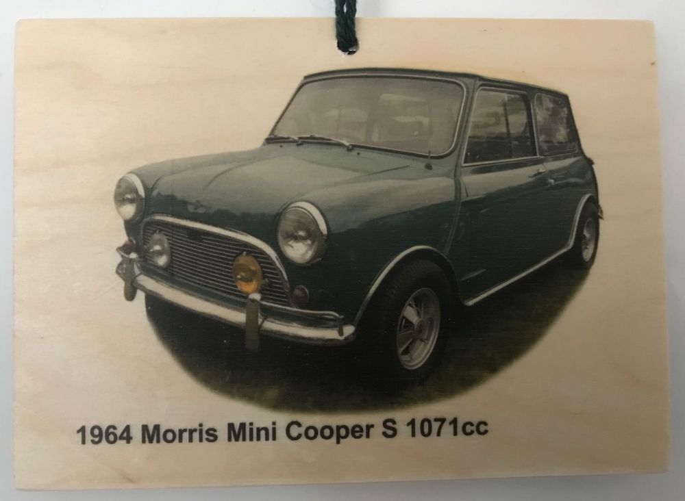 Morris Mini Cooper S 1071cc 1964 - Wooden plaque 105 x 148mm