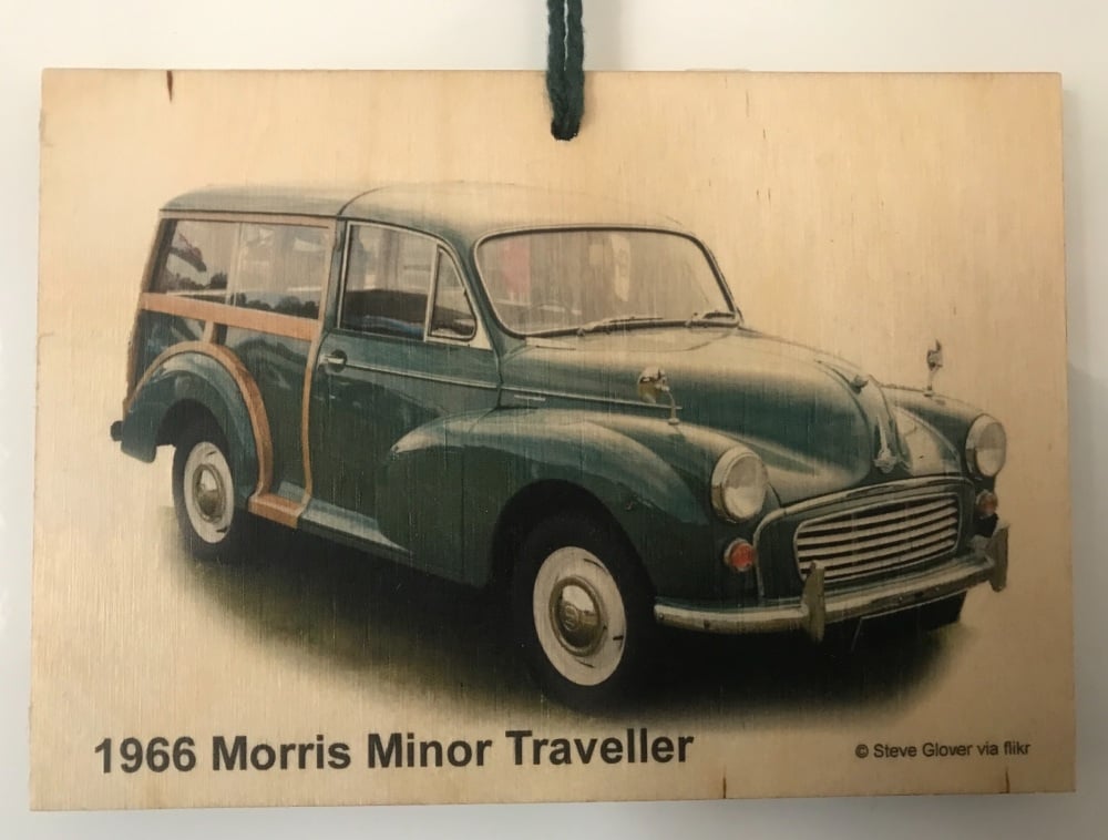 Morris Minor Traveller 1966 (Green)- Wooden Plaque 105 x 148mm