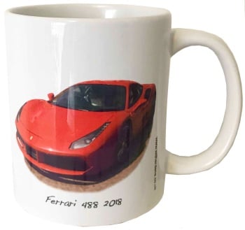 Ferrari 488 2018 Ceramic Mug - Ideal Gift for the Italian Sports Car Enthusiast - Free UK Delivery