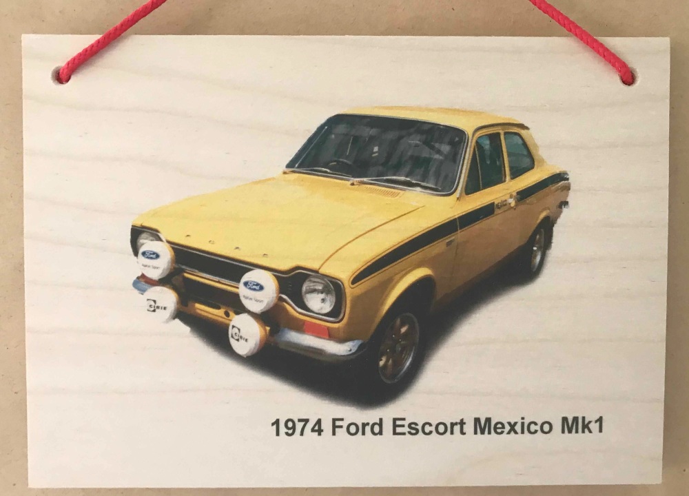 Ford Escort Mk 1 Mexico 1974 (Yellow) - Photograph printed onto Wood (148 x