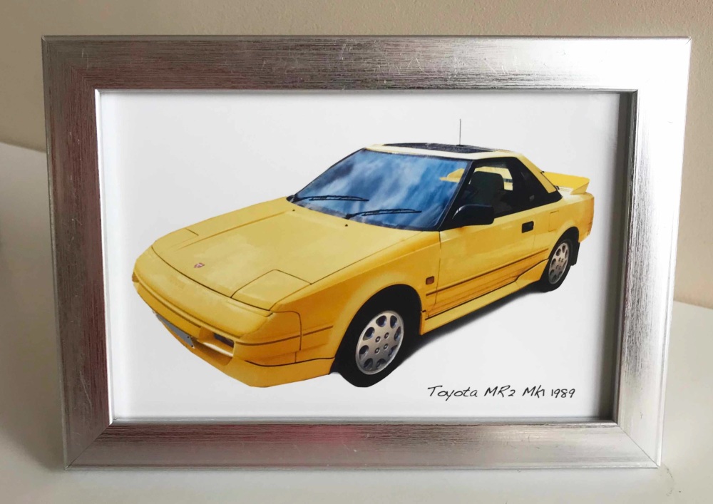 Toyota MR2 Mk1 1989 (Yellow) - Photo (4x6in) in a Silver coloured frame - F