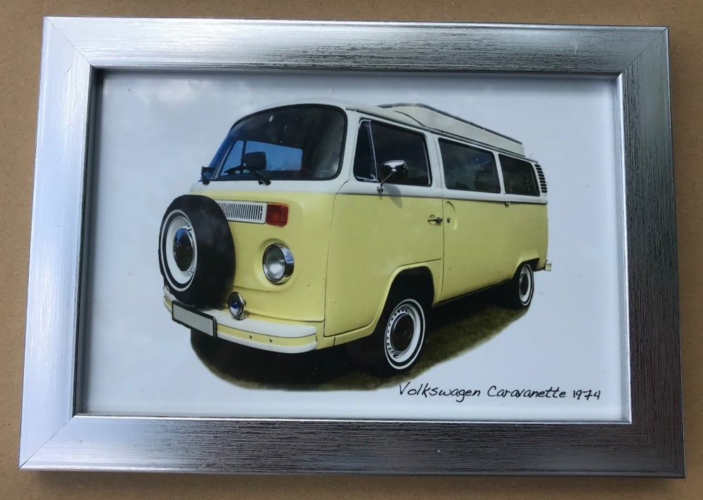 Volkswagen Caravanette 1974 - Photo (4x6in) in a Silver coloured frame- Fre