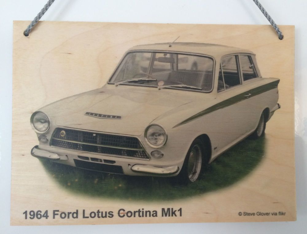 Ford Lotus Cortina Mk1 1964 - Wooden Plaque A5 (148 x 210mm)